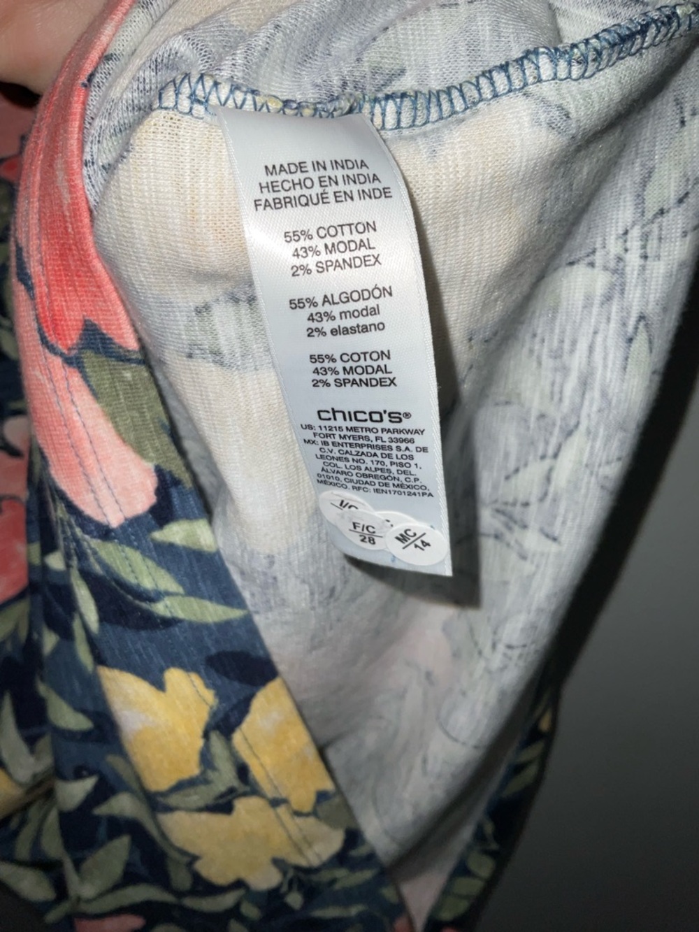 Chico's Navy Sleeveless Floral T-Shirt Shift Dress All-Day Comfort Size1/Small - Picture 6 of 8